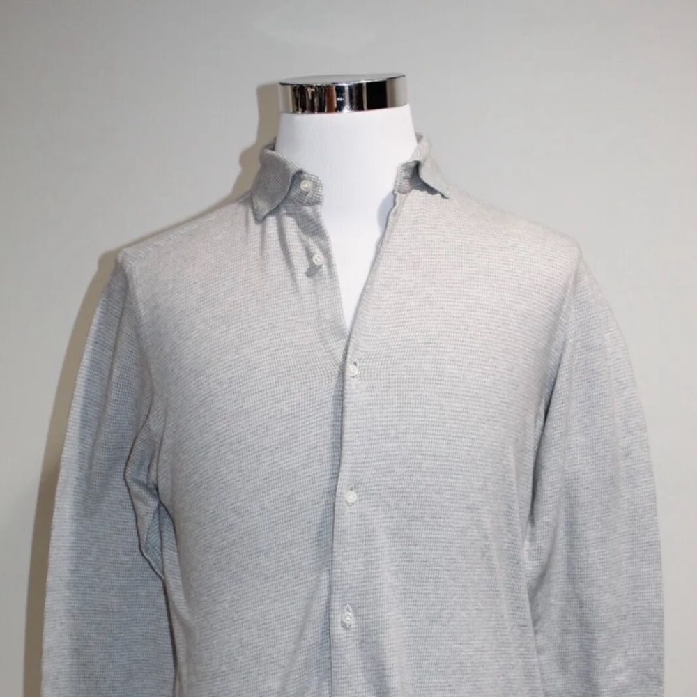 Eleventy First Class Button Down Shirt Men’s 16-41 Cotton Knit Grey Gray Soft